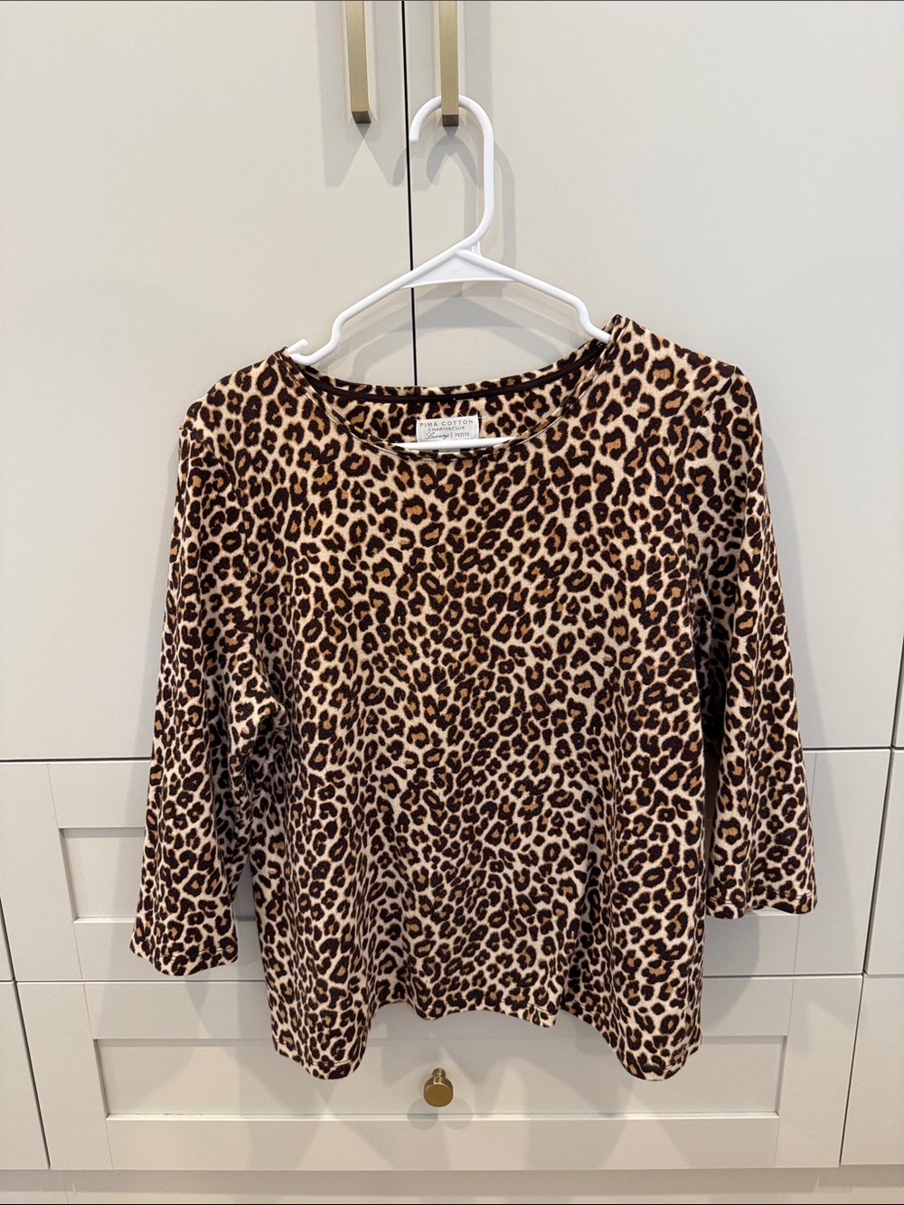 Petite Leopard Print Scoop Neck Women's Top